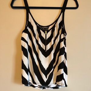 Express Black and White Striped Zipper Work Top S